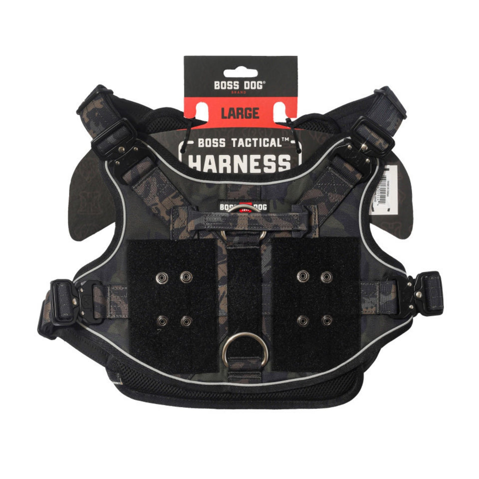 Boss Dog Tactical Dog Harness Black Camo, 1ea/LG