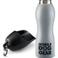 Mobile Dog Gear 25 Oz Water Bottle with attached black pet water bowl and carabiner for dog travel and outdoor hydration.