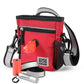 Mobile Dog Gear Day/Night 6 Piece Walking Bag with red pouch, reflective strap, waste bags, flashlight, and water bottle holder.