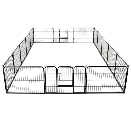 vidaXL Dog Playpen 16 Panels Steel 31.5"x23.6" Black