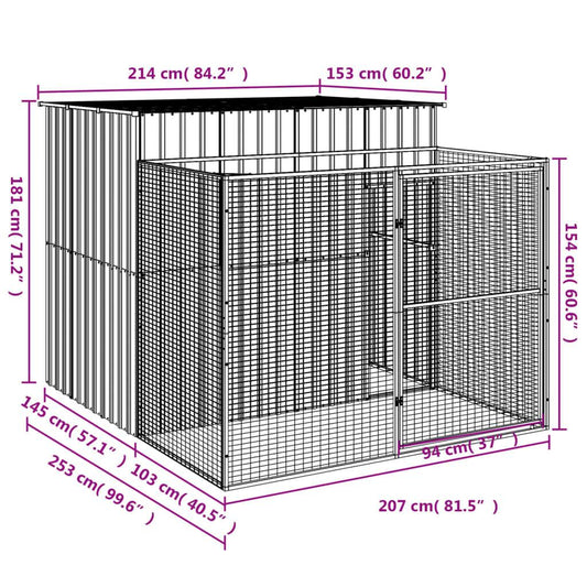 vidaXL Dog House Outdoor Dog Kennel Animal Cage with Roof Galvanized Steel