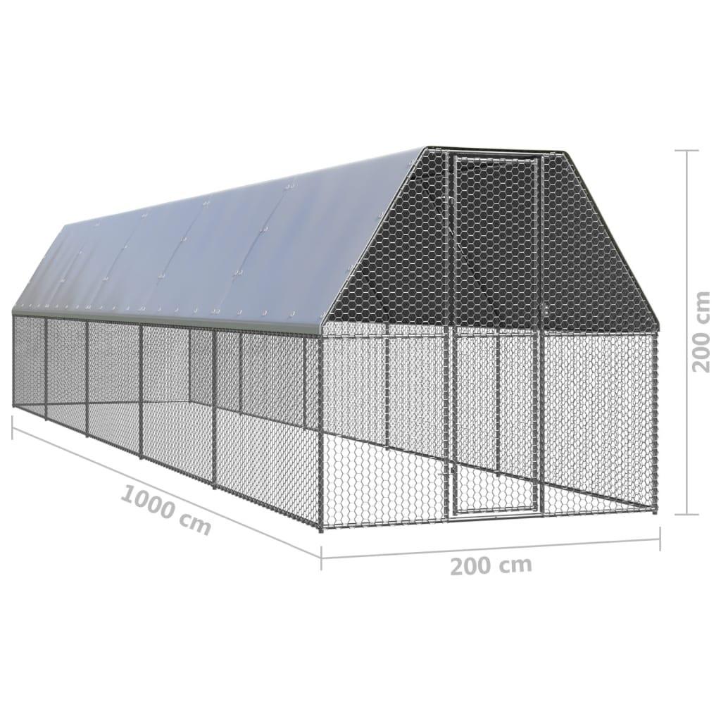 vidaXL Chicken Cage 6.6'x32.8'x6.6' Galvanized Steel.