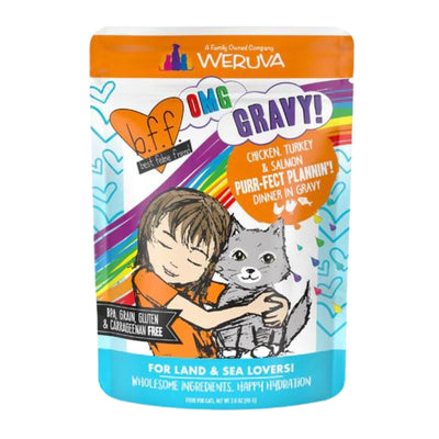 BFF Grain-Free Chicken, Turkey & Salmon Wet Cat Food in Gravy, 2.8 oz Pouch 12 ct