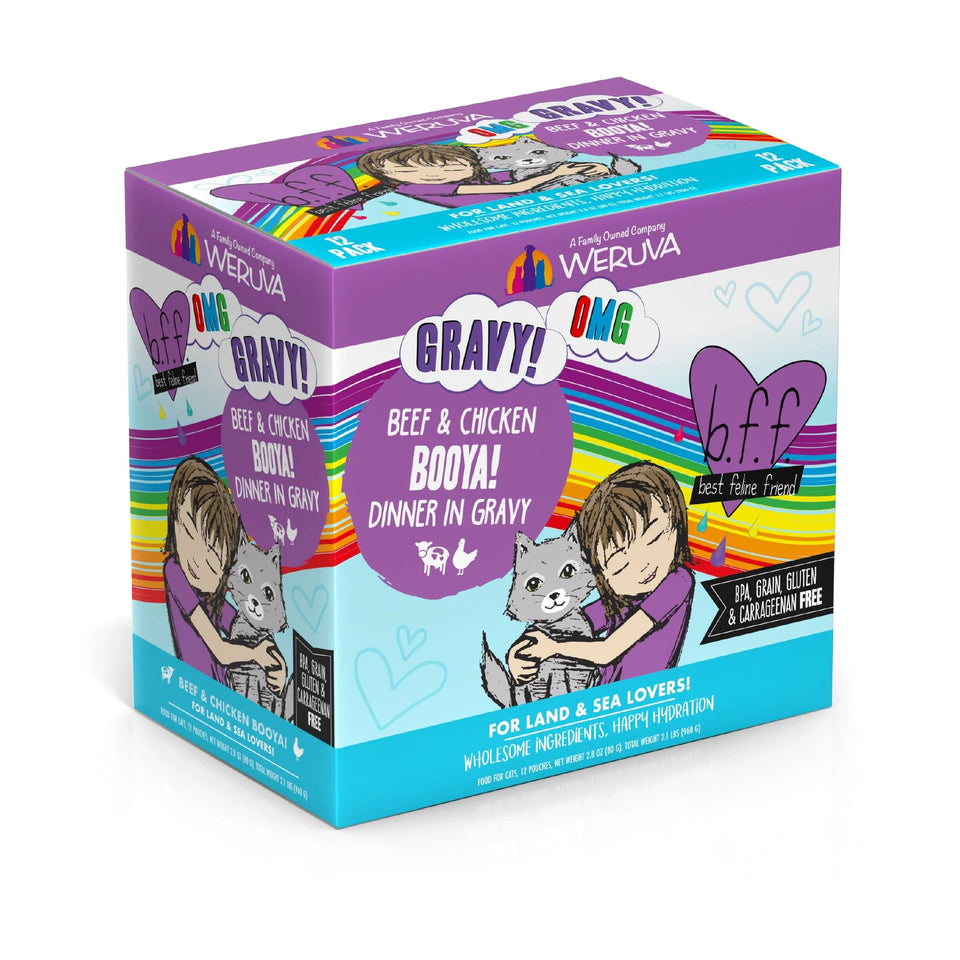 BFF Cat Omg Booya! Beef and Chicken Dinner in Gravy 2.8 oz. Pouch 12 ct
