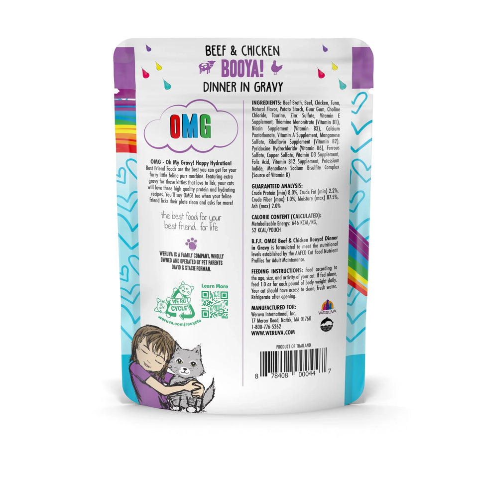 BFF Cat Omg Booya! Beef and Chicken Dinner in Gravy 2.8 oz. Pouch 12 ct