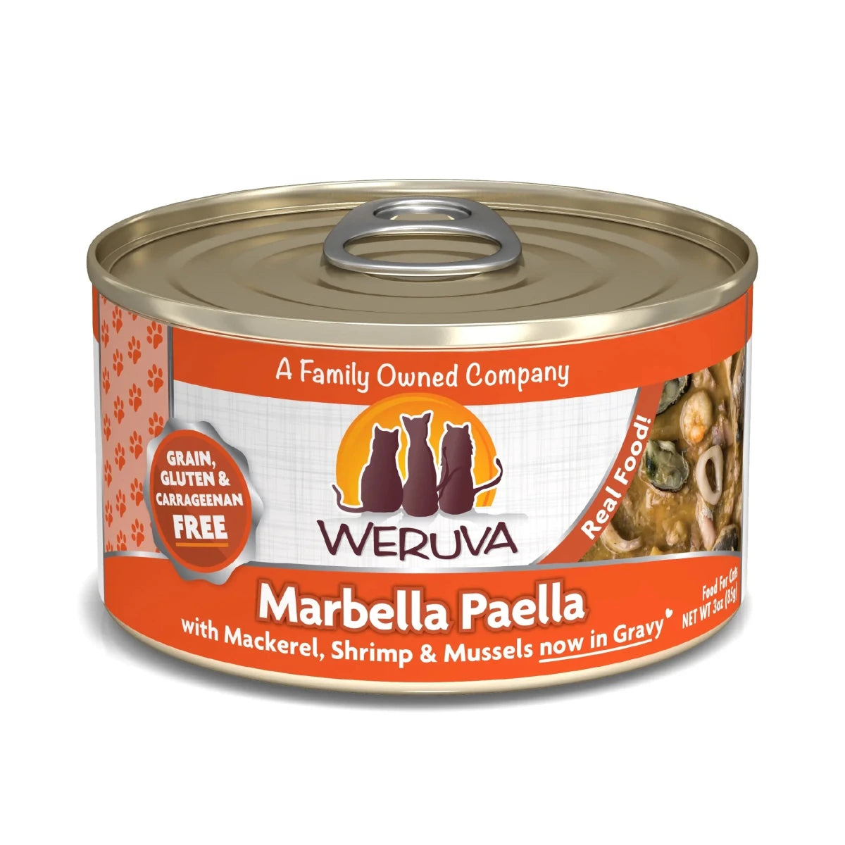 Weruva Cat Marbella Paella with Mackerel; Shrimp and Mussels in Gravy 3oz. (Case of 24) - Pets Perfect