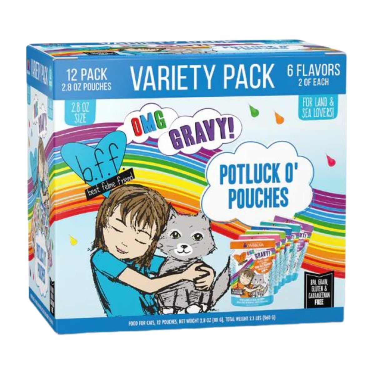 BFF Cat Omg Potluck O Pouches Variety Pack. 2.8oz.(Case of 12) - Pets Perfect