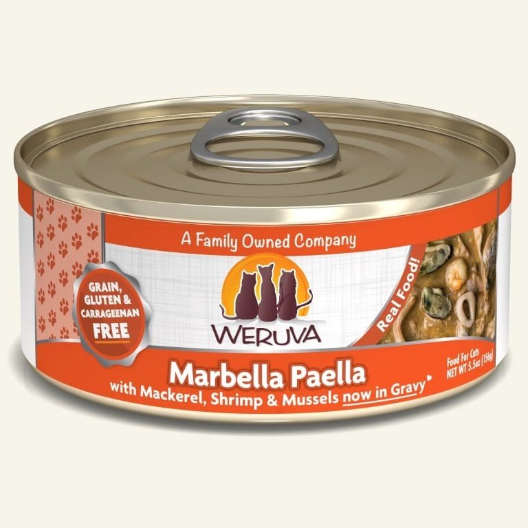 Marbella Paella with Mackerel; Shrimp and Mussels in Gravy 5.5oz. (Case of 24) - Pets Perfect