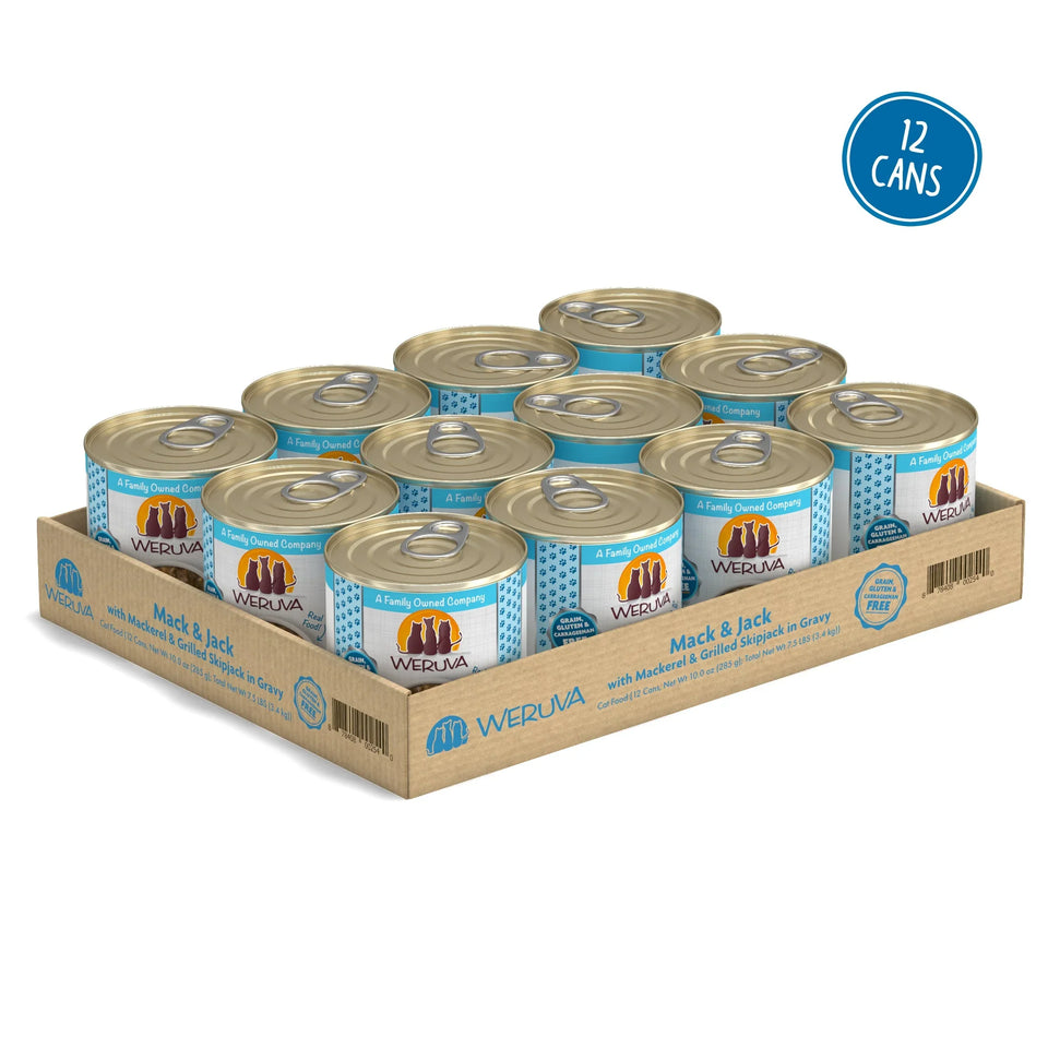 Weruva Cat Mack and Jack with Mackerel and Grilled Skipjack in Gravy, 10 oz each, Case of 12