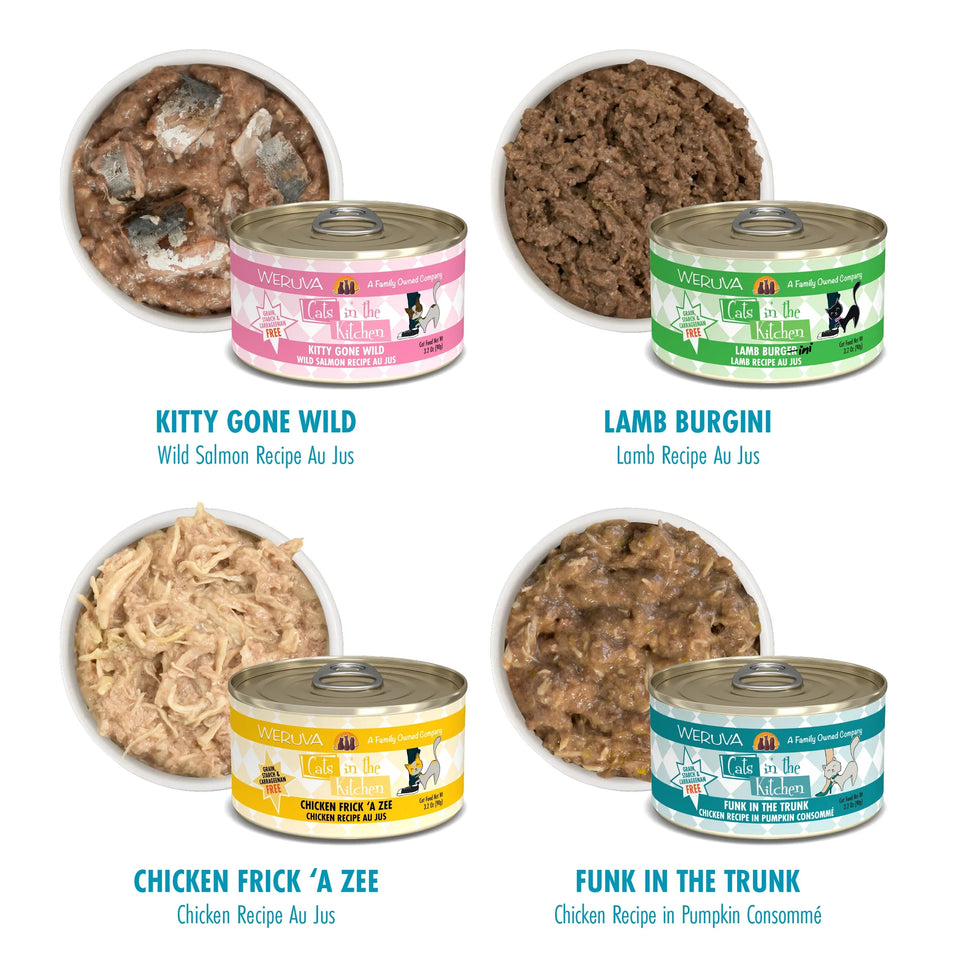 Weruva Cats in the Kitchen Cuties Variety Pack Wet Cat Food - Chicken, Lamb, Wild Game, 3.2 oz, 12 ct