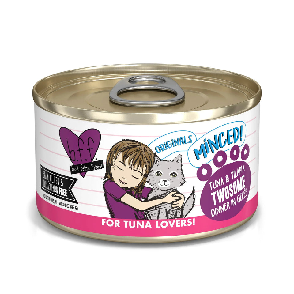 BFF Cat Twosome Dinner Wet Cat Food - Tuna & Tilapia in Gelee, 3 oz Can 24 ct