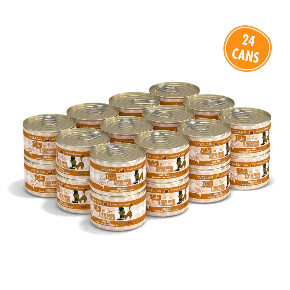 Cats in The Kitchen Fowl Ball Chicken and Turkey Recipe, 6 oz 24 ct
