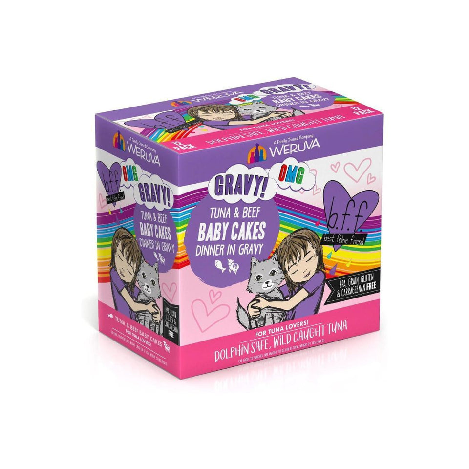 BFF Cat Omg Baby Cakes Tuna and Beef Dinner in Gravy 3 oz. Pouch 12 ct