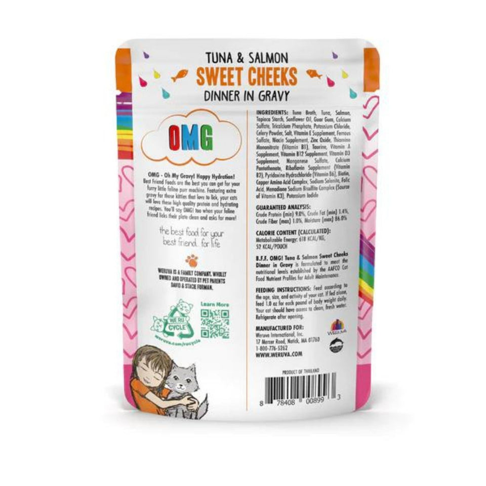 BFF Cat Omg Tuna and Salmon Sweet Cheeks Dinner in Gravy 3 oz. 12 ct