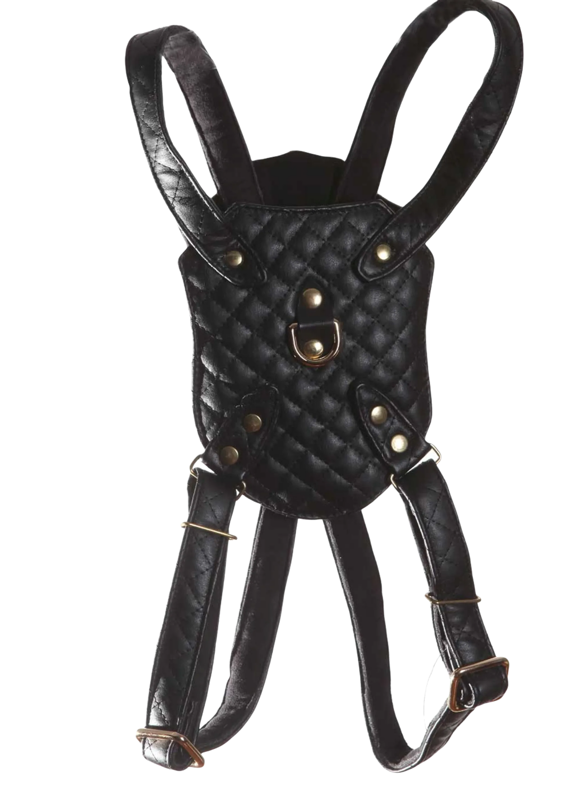 Black quilted leather dog harness with adjustable straps and metal hardware, Quilt Dog Harness for pet supplies.