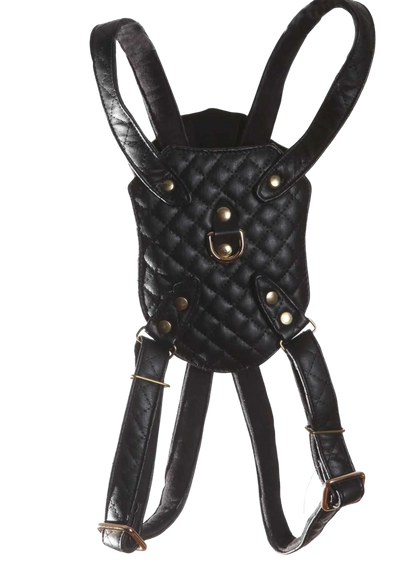 Black quilted leather dog harness with adjustable straps and metal hardware, Quilt Dog Harness for pet supplies.