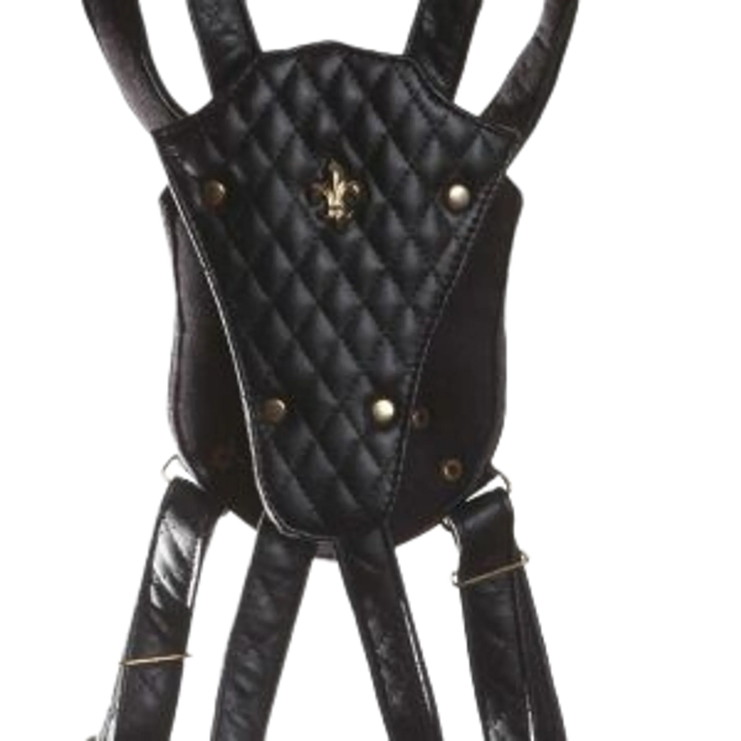 Quilt Dog Harness in black faux leather with quilted pattern and metal accents for durable dog supplies from PetsPerfect.