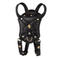 Black quilted leather Sparkle Harness with gold studs and fleur-de-lis detail for pets, stylish and durable design.