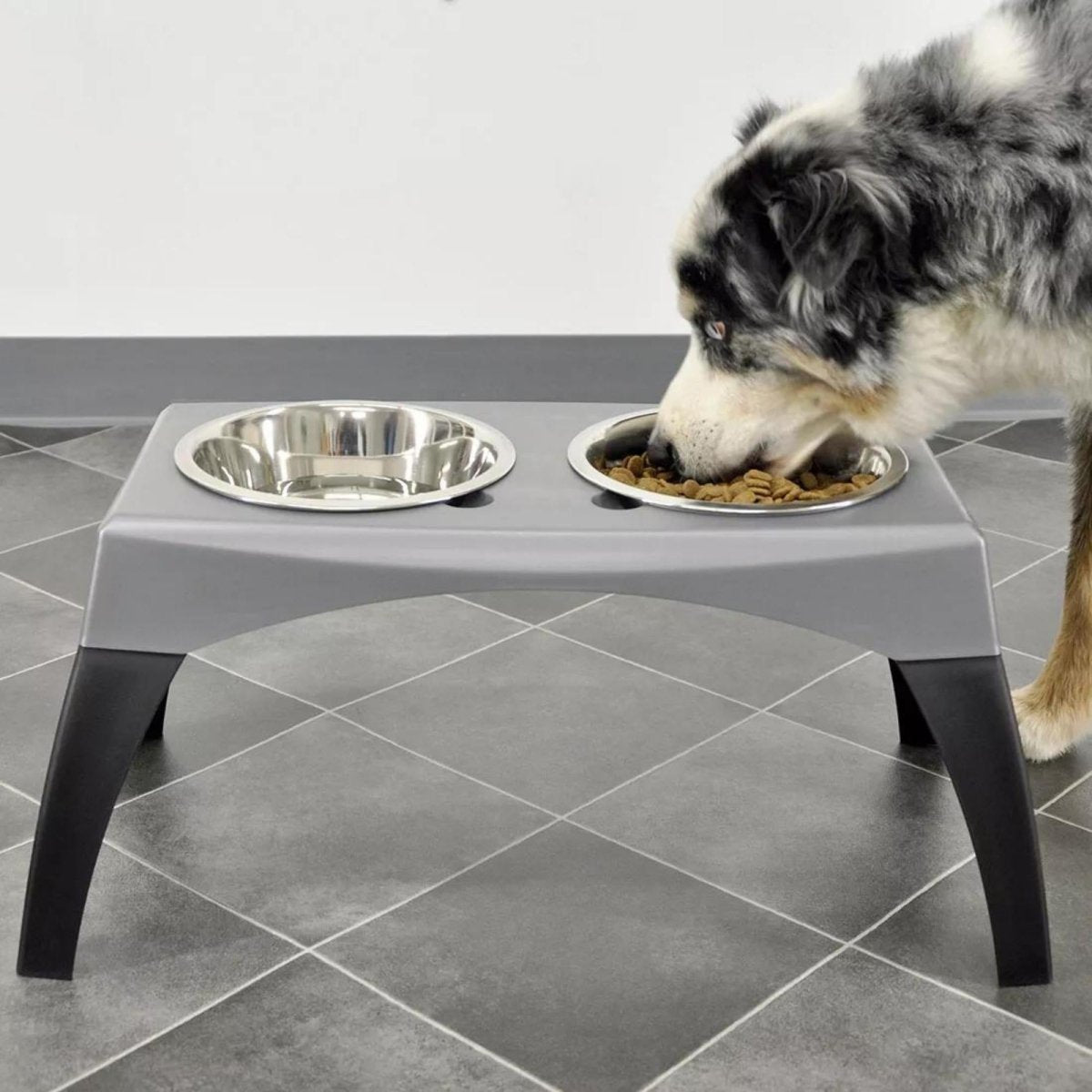 Bergan Stormcloud Elevated Dog Feeder Double Bowl Black/Grey XL - Pets Perfect