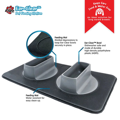 Flipo Ear-Clear Pet Feeding Station, Long-Eared Dog Bowl System with Mat - Pets Perfect