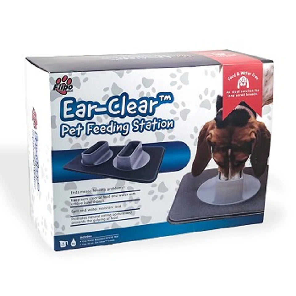 Flipo Ear-Clear Pet Feeding Station, Long-Eared Dog Bowl System with Mat - Pets Perfect