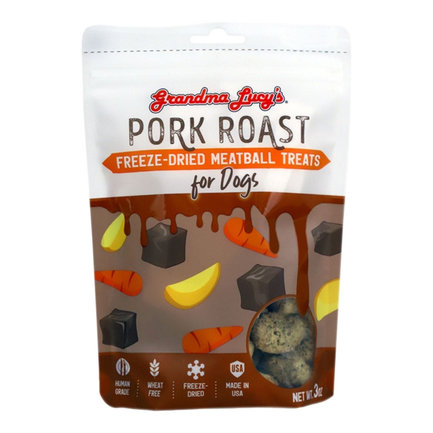Grandma Lucy's Dog Freeze-Dried Meatball Pork Roast Dog Treat 3 oz
