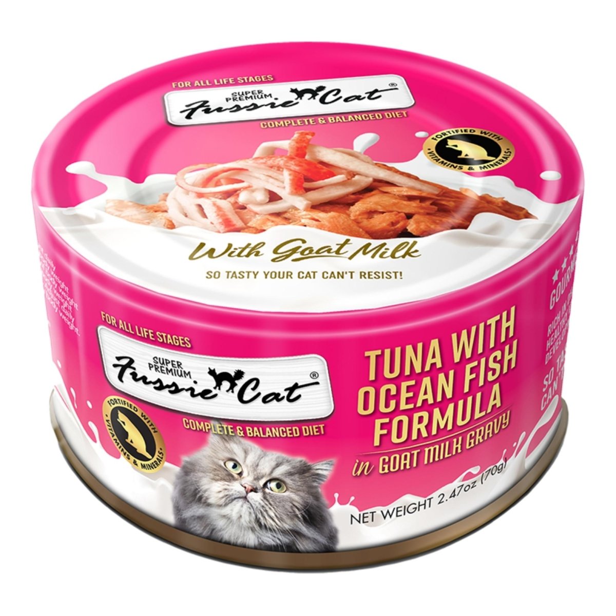 Fussie Cat Premium Tuna with Oceanfish in Goat milk Gravy 2.47oz. (Case of 24) - Pets Perfect