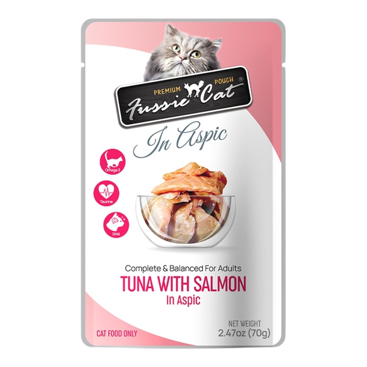 Fussie Cat Premium Tuna with Salmon in Aspic 2.47oz. Pouch (Case of 12) - Pets Perfect