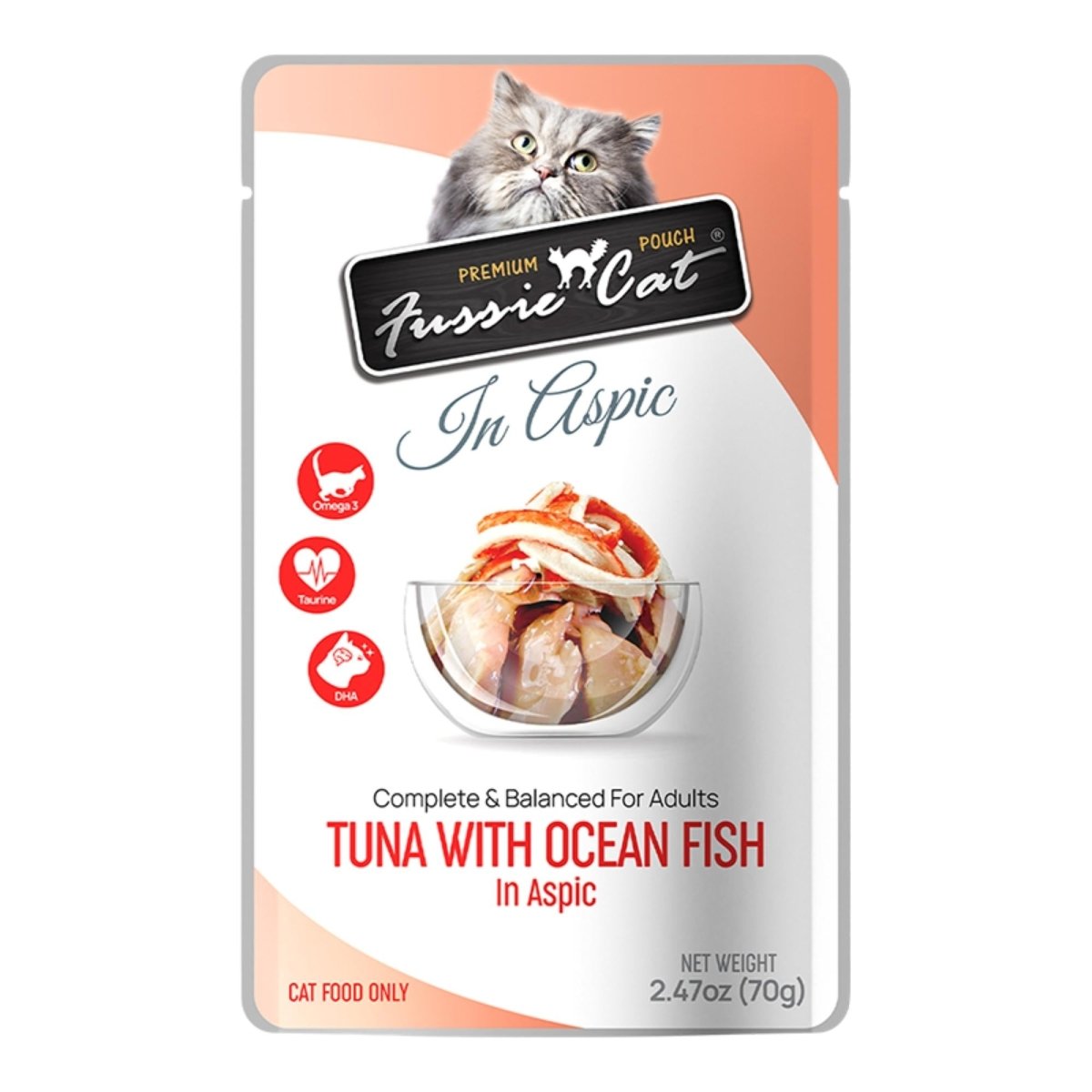 Fussie Cat Premium Tuna with Oceanfish in Aspic 2.47oz. Pouch (Case of 12) - Pets Perfect
