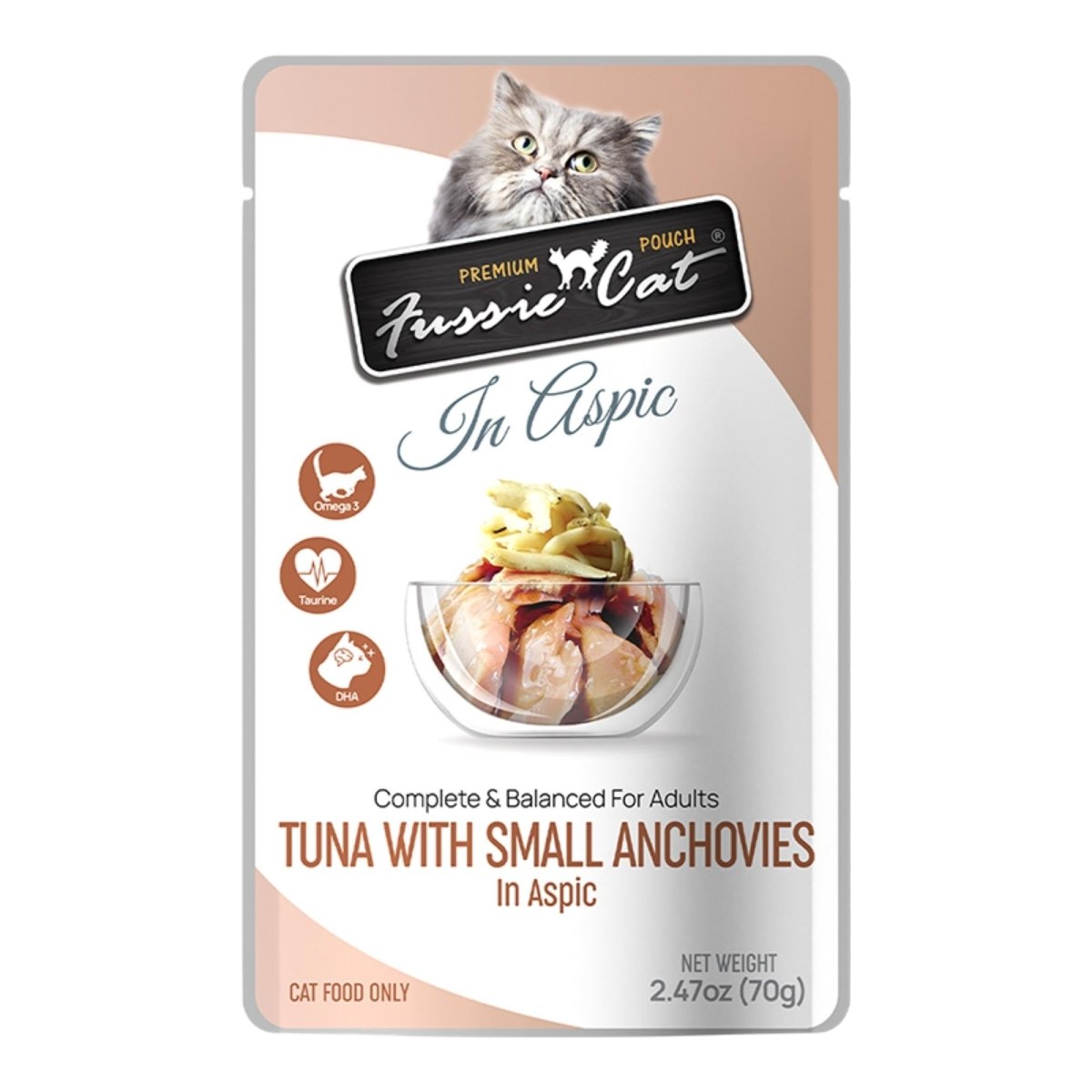 Fussie Cat Premium Tuna with Small Anchovies in Aspic 2.47oz. Pouch - Pets Perfect