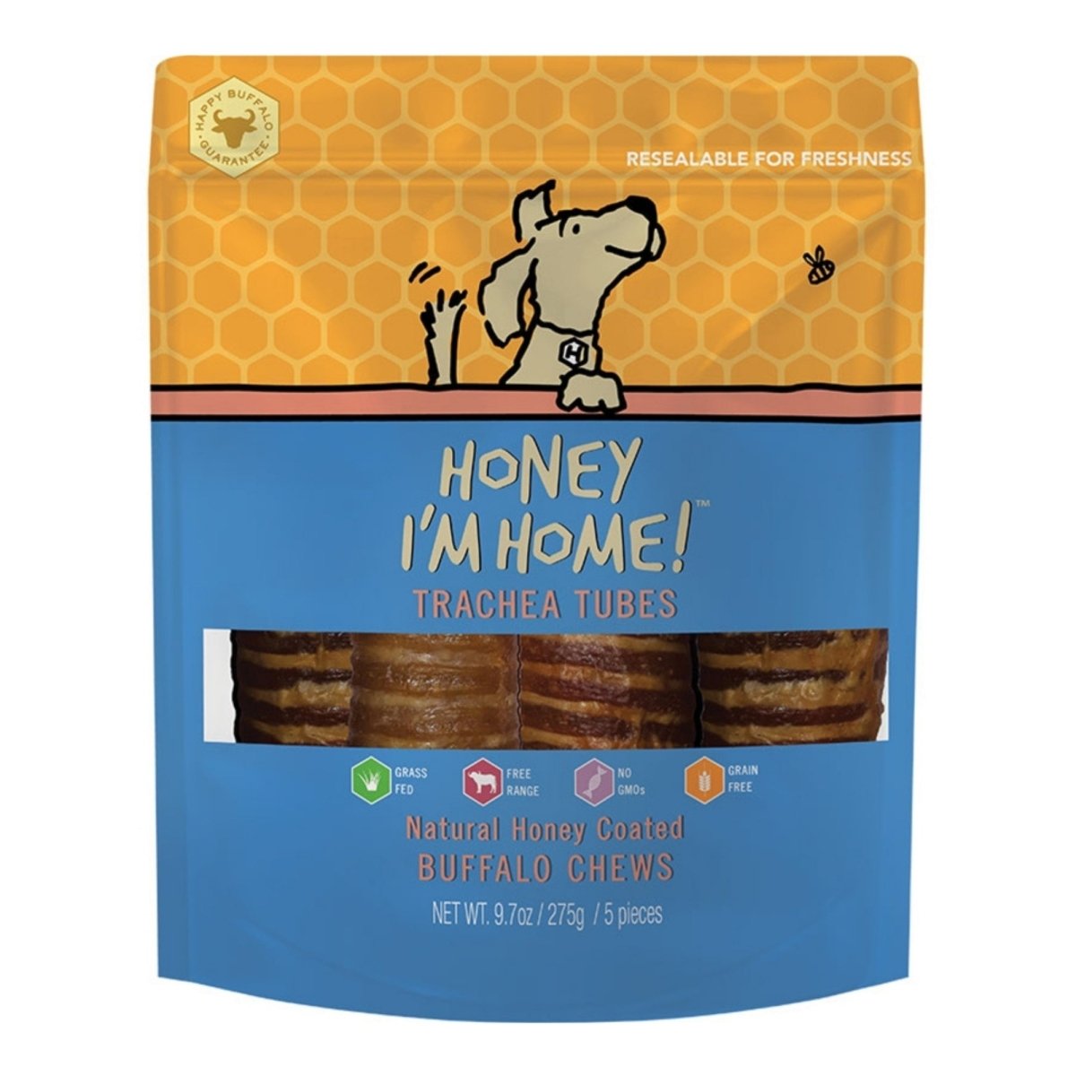 Honey I'm Home Buffalo Trachea – Crunchy Honey Natural Chew | 5 Count - Pets Perfect