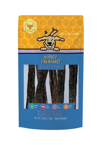 Honey I'm Home Dog Natural Honey Coated Buffalo Dog Treats Gullet Sticks, 3.53 oz