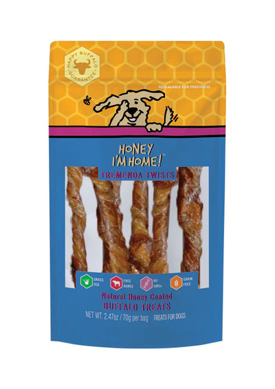 Honey I'm Home Dog Natural Honey Coated Buffalo Dog Treats Tremenda Twists 2.47 oz