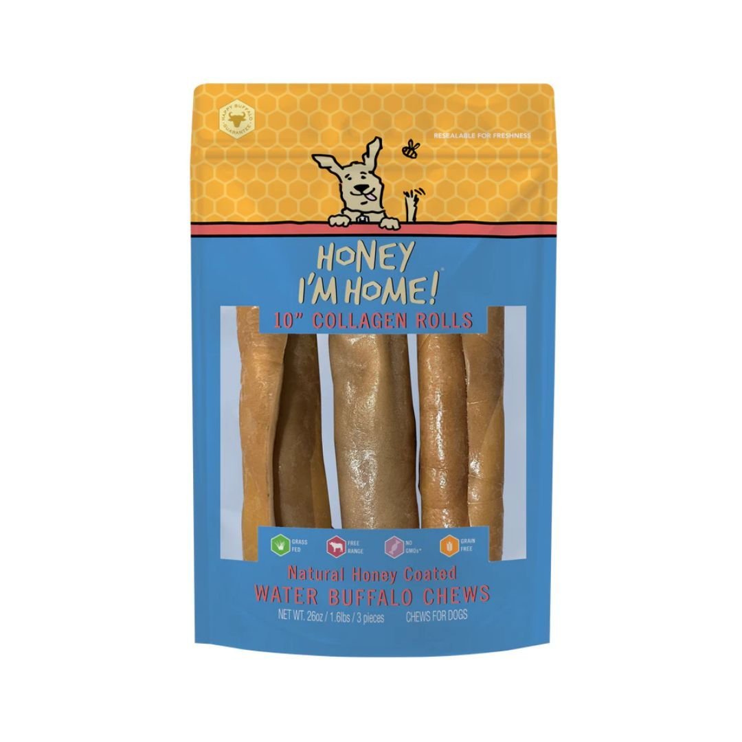 Honey I'm Home Buffalo Collagen Rolls – 10" Natural Chew | 3 Count - Pets Perfect