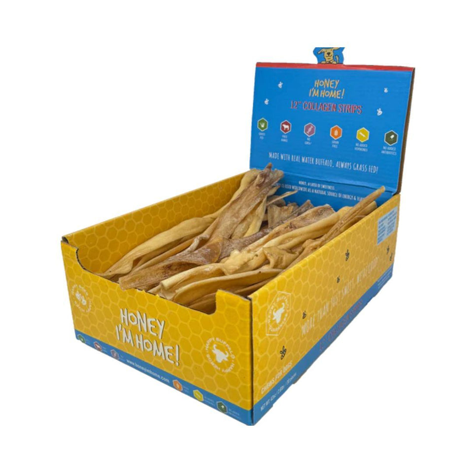 Honey I'm Home Buffalo Collagen Strips - 12 in Natural Dog Chew, 30-Count