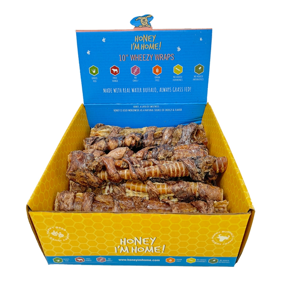 Honey I'm Home Buffalo Trachea with Lung - 10 in Natural Dog Chew, 10-Count