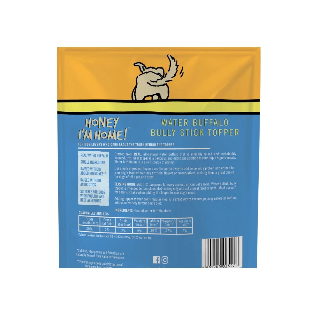 Honey I'm Home Dog Natural Water Buffalo Barkin' Bully Food Topper - Pets Perfect