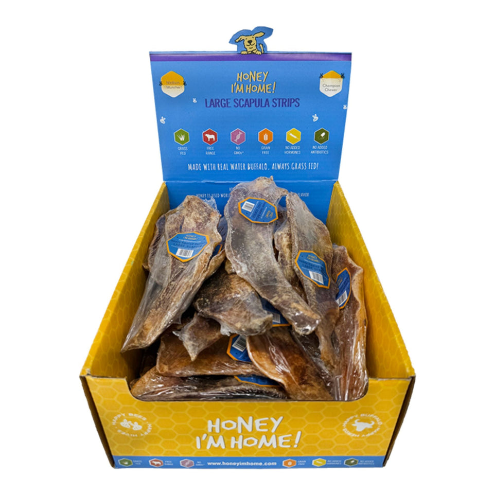 Honey I'm Home Dog Natural Water Buffalo Large Scapula Strips 35ct Bulk