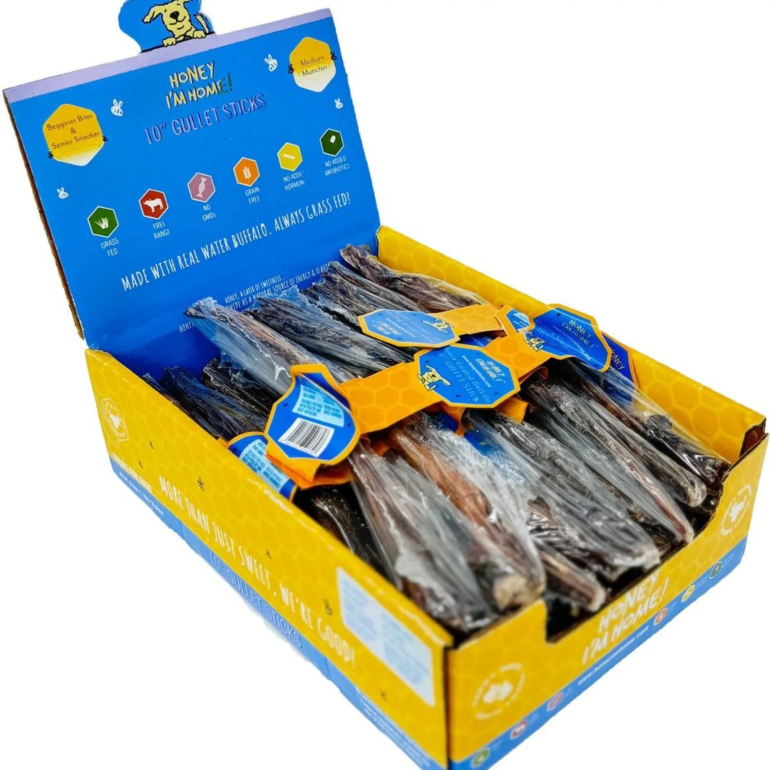 Honey I'm Home Buffalo Gullet Sticks – 10" Grain - Free Chew | Case of 35 - Pets Perfect