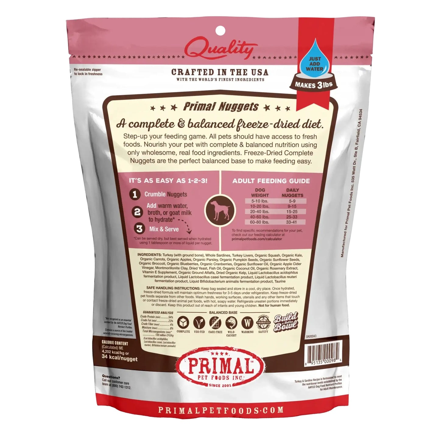 Primal Pet Foods Freeze-Dried Dog Food 14 oz. Turkey/Sardine