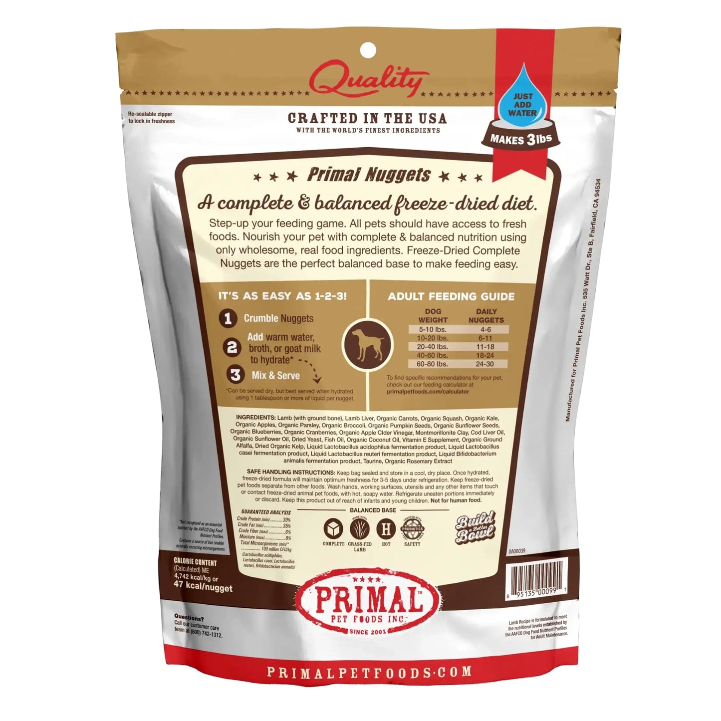 Primal Pet Foods Freeze-Dried Dog Food, 14 oz Lamb
