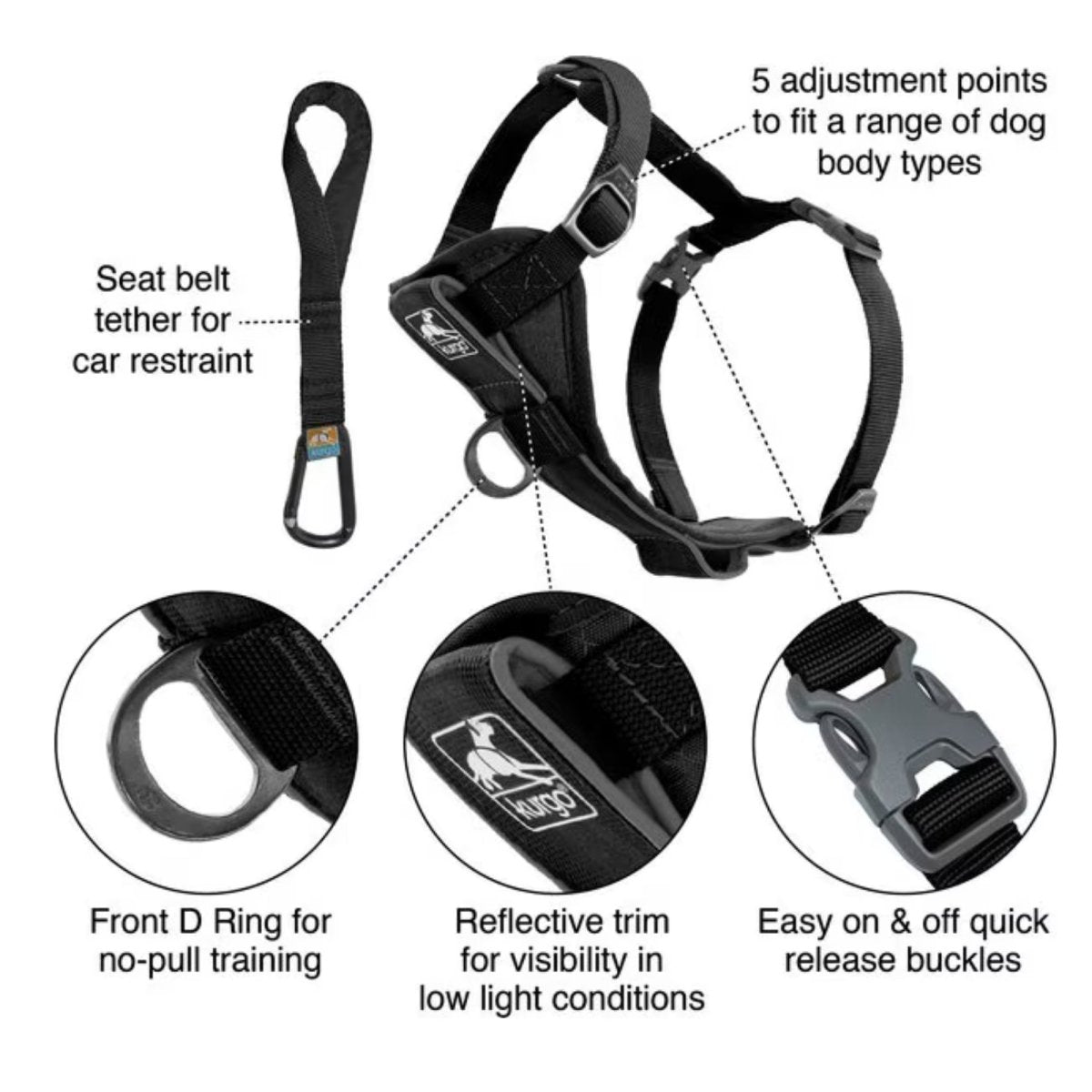 Kurgo Dog Tru Fit Harness Quick Release Black Large - Pets Perfect