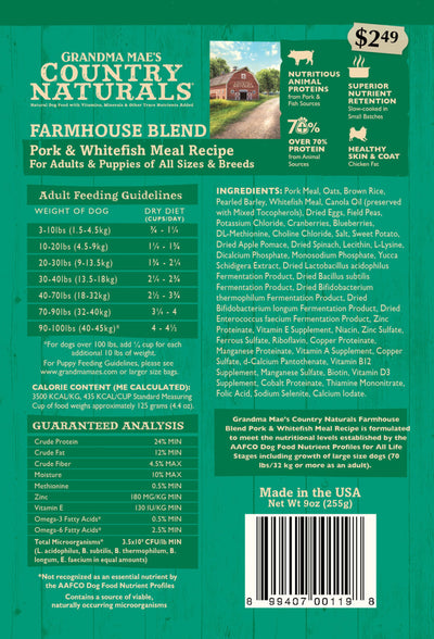 Grandma Mae's Premium Pork & Whitefish Dry Dog Food, 14 oz each, Case of 18
