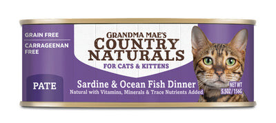 Grandma Mae's Country Naturals Grain-Free Wet Cat Food Sardine & Ocean Fish, 5.5 oz each, Case of 24