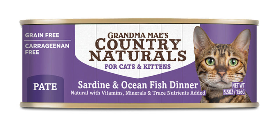 Grandma Mae's Country Naturals Grain-Free Wet Cat Food Sardine & Ocean Fish, 5.5 oz each, Case of 24