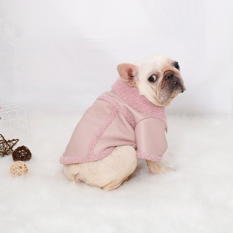Plush Zipper Warm Faux Leather Dog Jacket - Stylish Winter Pet Coat - Pets Perfect