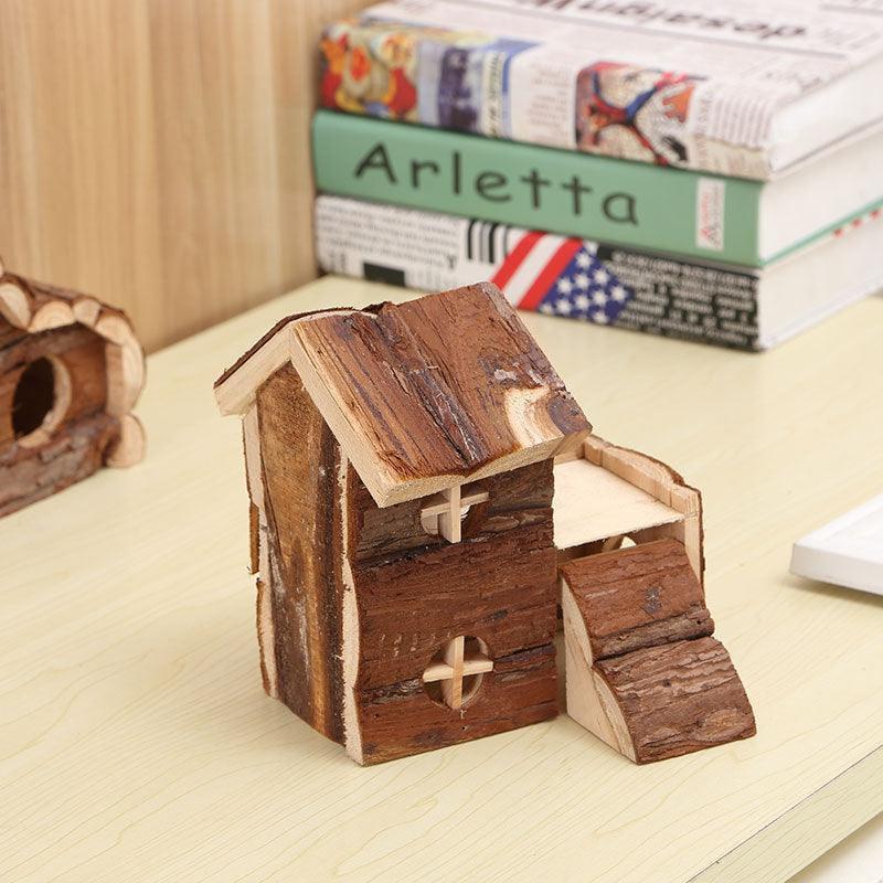 Pine Wood Log Cabin Hamster House - Natural Hideaway & Nest - Pets Perfect