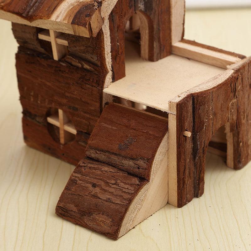 Pine Wood Log Cabin Hamster House - Natural Hideaway & Nest - Pets Perfect
