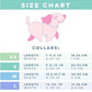 Collar size chart with a pink dog illustration on a white background