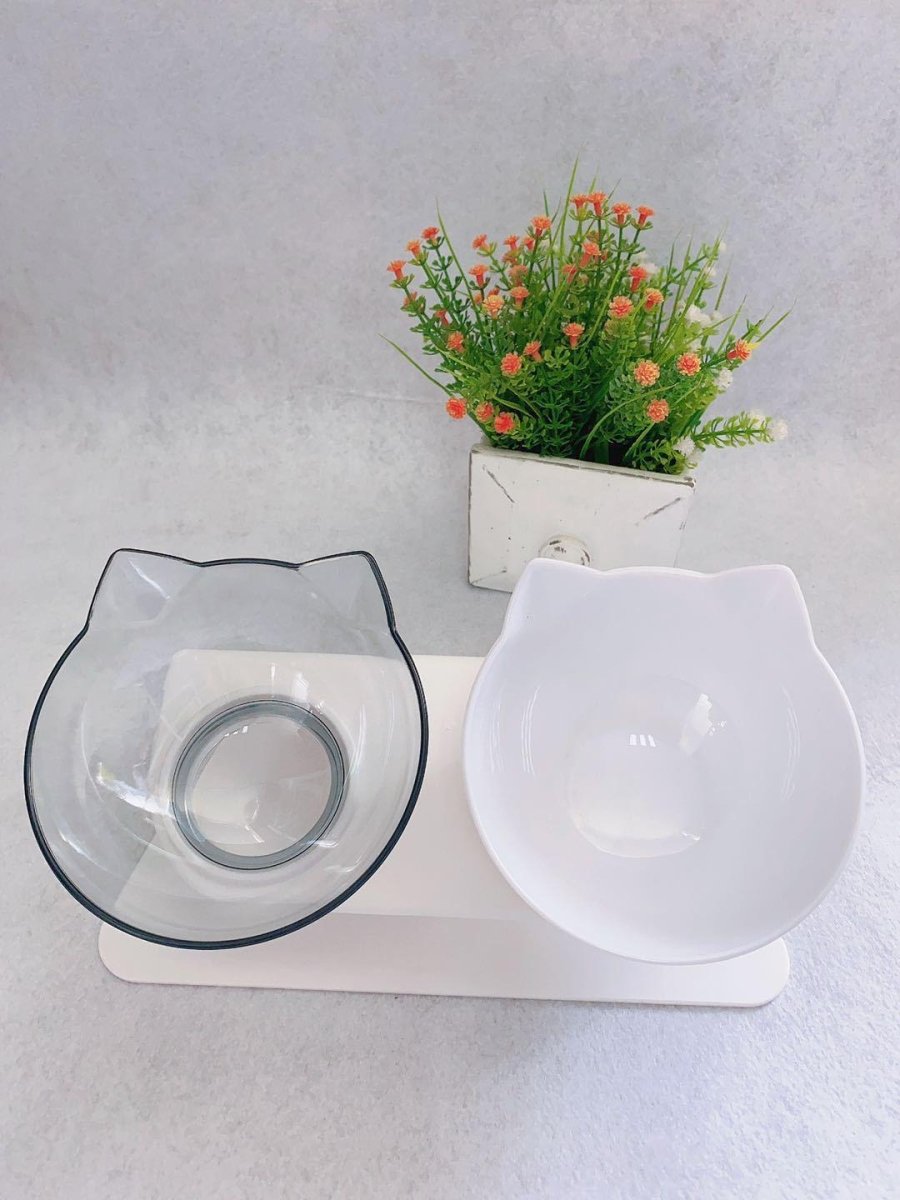 Elevated Non - Slip Double Cat Bowl With 15° Tilted Design - Pets Perfect